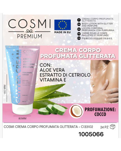 Loción corporal perfumada y con purpurina.