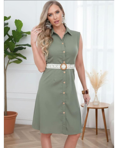 Vestido camisero corto con cinturón calado