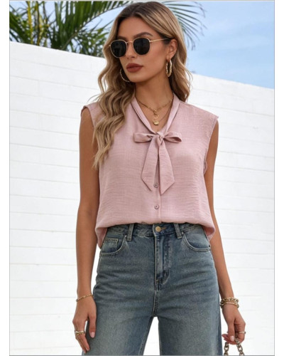 Blusa sin mangas con lazada al cuello