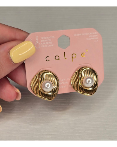 Pendientes perla acero dorado