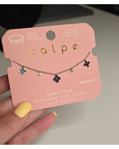 Pulsera flores acero plateado