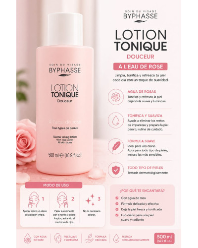 Tónico facial agua de rosas BYPHASSE